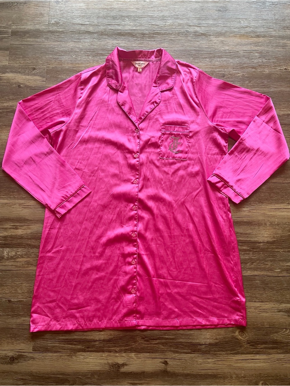 Juicy Couture Hot Pink Satin Button-Front Sleep Shirt
